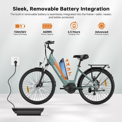 Foride Urbano 1 Elektrofahrrad, 250-W-Mittelmotor, 36 V 13 Ah