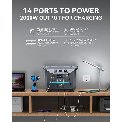 DaranEner NEO2000 Tragbares Kraftwerk, 2073,6 Wh LiFePO4-Batterie-Solargenerator, 2000 W
