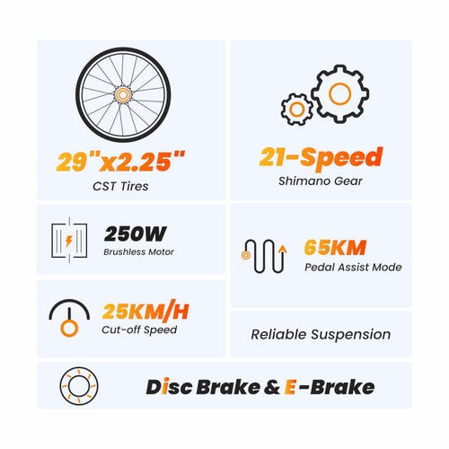 Touroll U1 29-Zoll-Offroad-Elektrofahrrad mit 250-W-Motor, 36 V 13 Ah