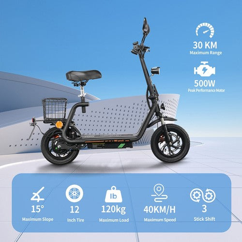 TWOFISH M5 PRO-E Elektro-Scooter mit Sitz und hinterem Korb, 500 W