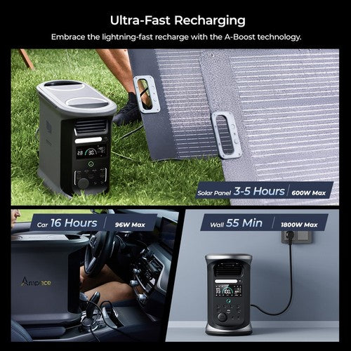 Ampace Andes 1500 Tragbares Kraftwerk, 1462Wh LiFePO4, 2400W