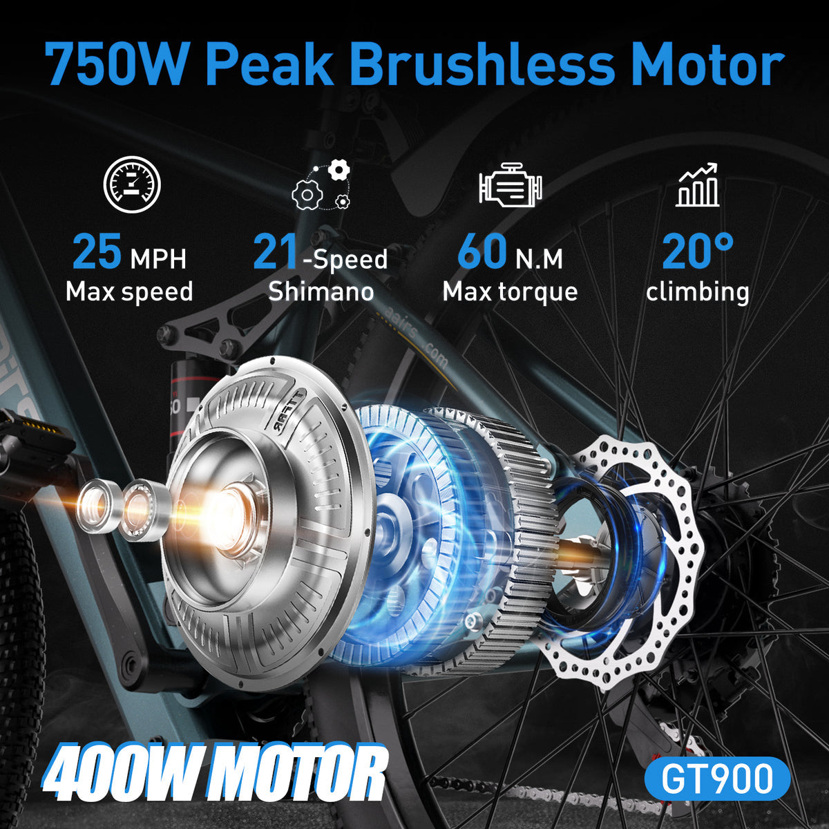 Aairsk GT900 Elektrofahrrad, 400-W-Motor, 36 V, 13 Ah