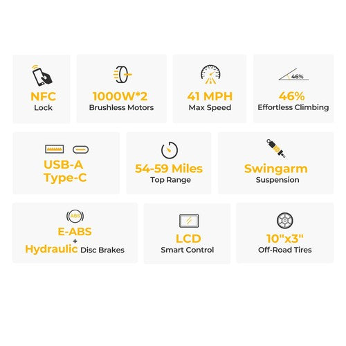 Ausom SR1 Elektroscooter, 2*1000W Motor, 52V 20,8Ah