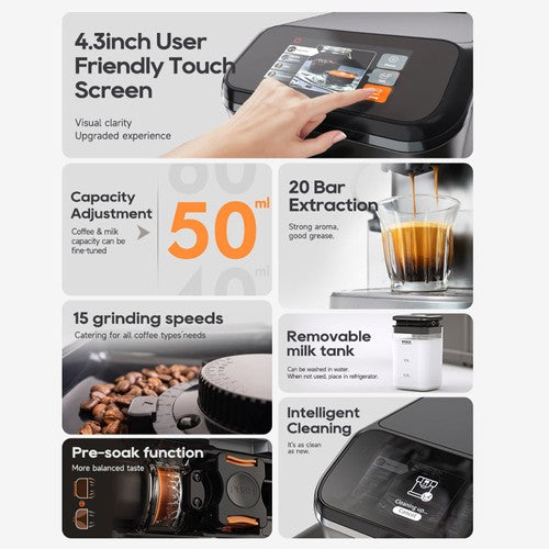 HiBREW H16 Automatische Espressomaschine mit Mahlwerk, 20 Bar