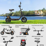TWOFISH M5 PRO-E Elektro-Scooter mit Sitz und hinterem Korb, 500 W