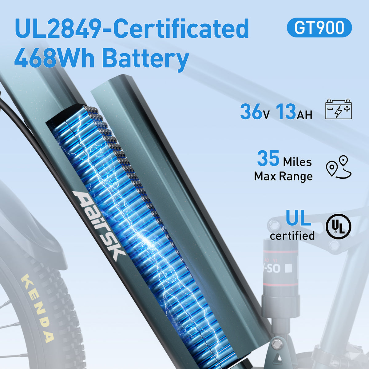 Aairsk GT900 Elektrofahrrad, 400-W-Motor, 36 V, 13 Ah