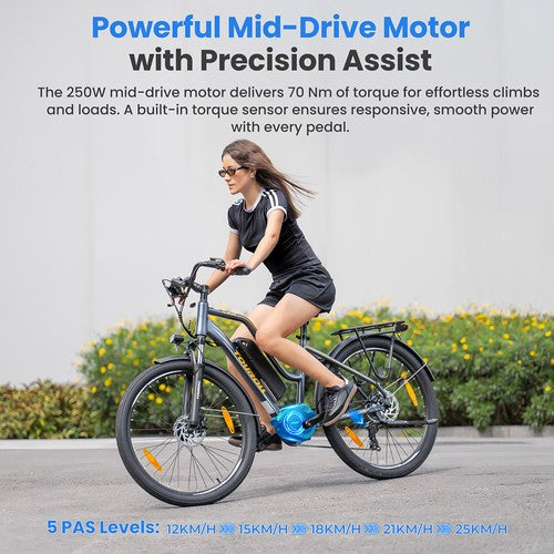 Touroll MA2 Elektrofahrrad, 250-W-Mittelmotor, 36 V 13 Ah