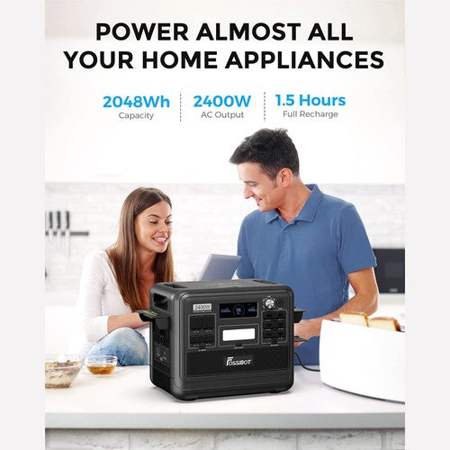 FOSSiBOT F2400 Tragbares Kraftwerk, 2048Wh LiFePO4-Akku, 2400W Ausgangsleistung, Solargenerator