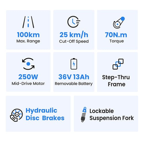 Touroll MA2 Elektrofahrrad, 250-W-Mittelmotor, 36 V 13 Ah