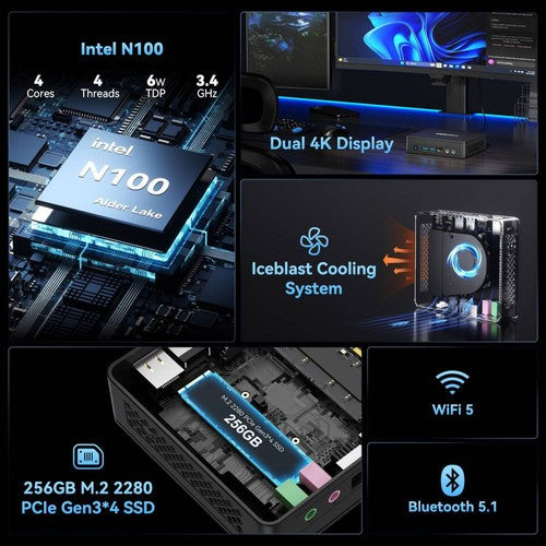 GEEKOM Air12 Lite Mini-PC, Intel N100 4 Kerne, max. 3,4 GHz, 8 GB RAM, 256 GB SSD