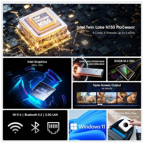 CHUWI LarkBox X Mini-PC, Intel N150 4 Kerne (max. 3,6 GHz), 16 GB RAM, 512 GB SSD